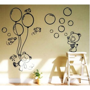 Wall Decoration | Wall Stickers | Teddy Bear 01, With Balloons and Bubbles