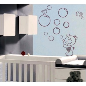 Wall Decoration | Teddy Bear  | Teddy Bear 03, With Bubbles And Birds