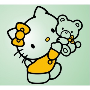 Wall Decoration | Kids Room  | Hello Kitty 09, With A Teddy Bear