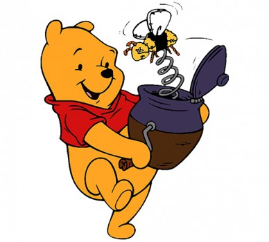 Winnie the Pooh, a Honey pot and a Bee