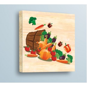 Wall Decoration | For Kitchen, Wood | Bucket and vegetables