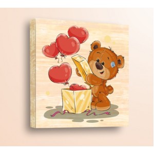 Wall Decoration | Wood | Teddy Bear With a Box, Wood