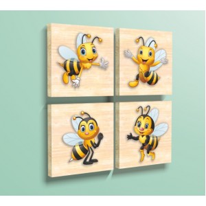 Wall Decoration | Wood | Bees, Set of 4