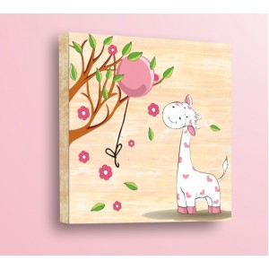 Wall Decoration | For Kids, Wood | Baby Giraffe With Flowers