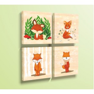 Wall Decoration | For Kids, Wood | Fox Seasons, Set of 4