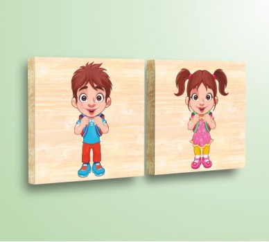 Boy and Girl with Backpacks, Set of 2