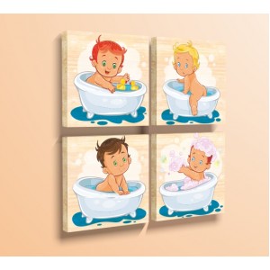 Wall Decoration | Wood | Baby In Bath 62017, Set of 4